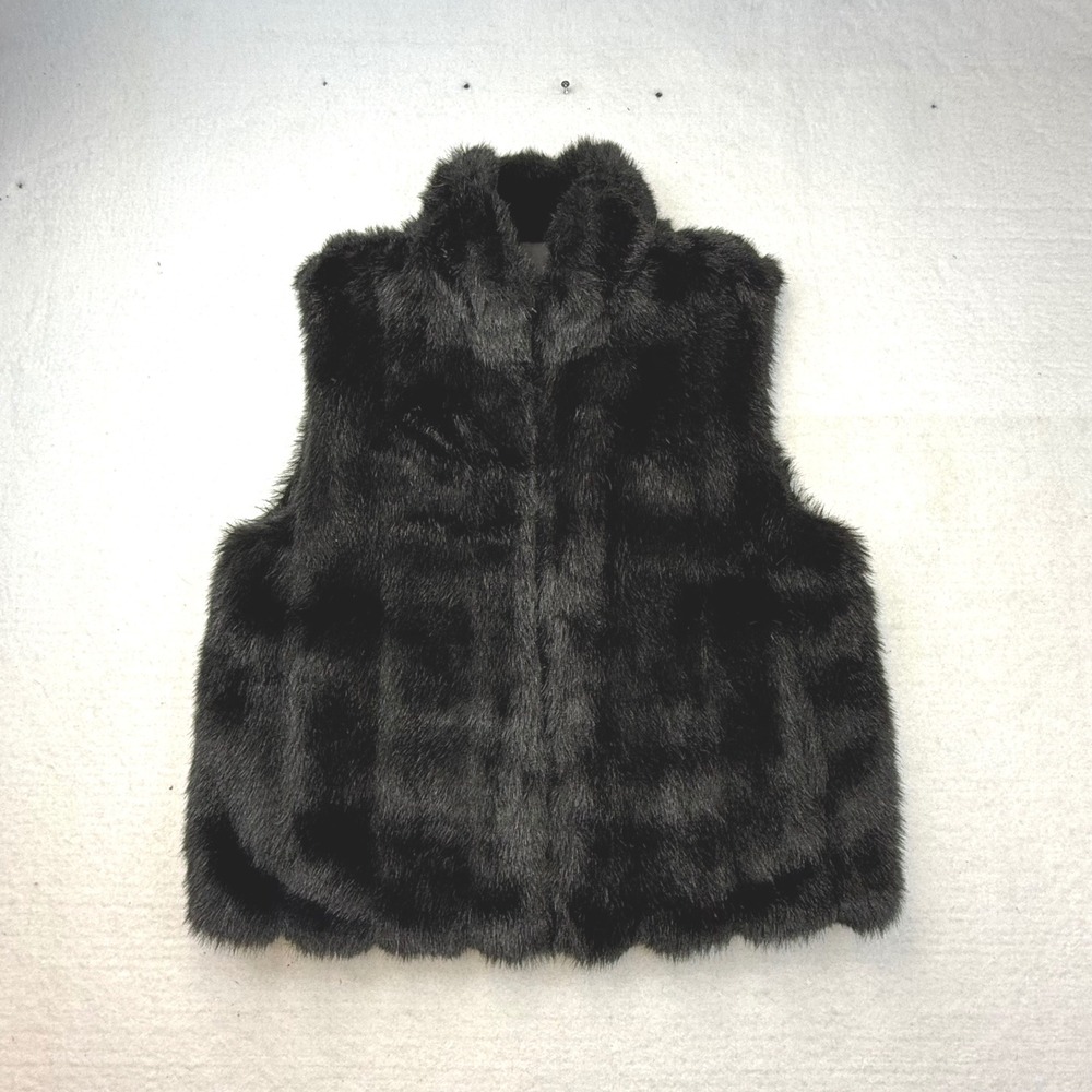 COACO NY Vest Faux Fur Vest reversible Womens Medium Black‎ Zip up